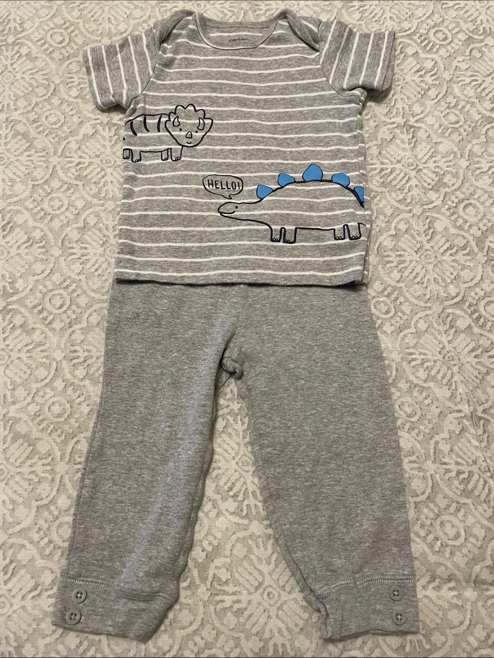 Carter's Gray and White Striped Dinosaur Set with Blue Spikes